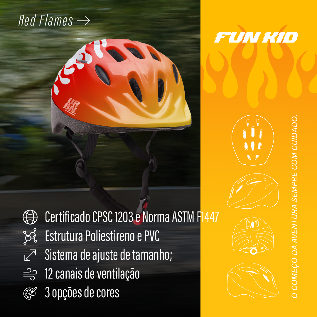 Capacete Infantil Urban Sports Fun Kid Red Flames